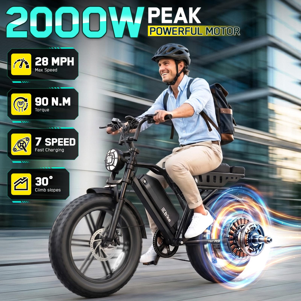 2000W Peak Motor 48V 20" x 4.0" Fat Tire Electric Bike L69184