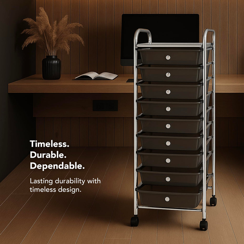 10 Drawer Rolling Storage Cart with Black Drawers B839017