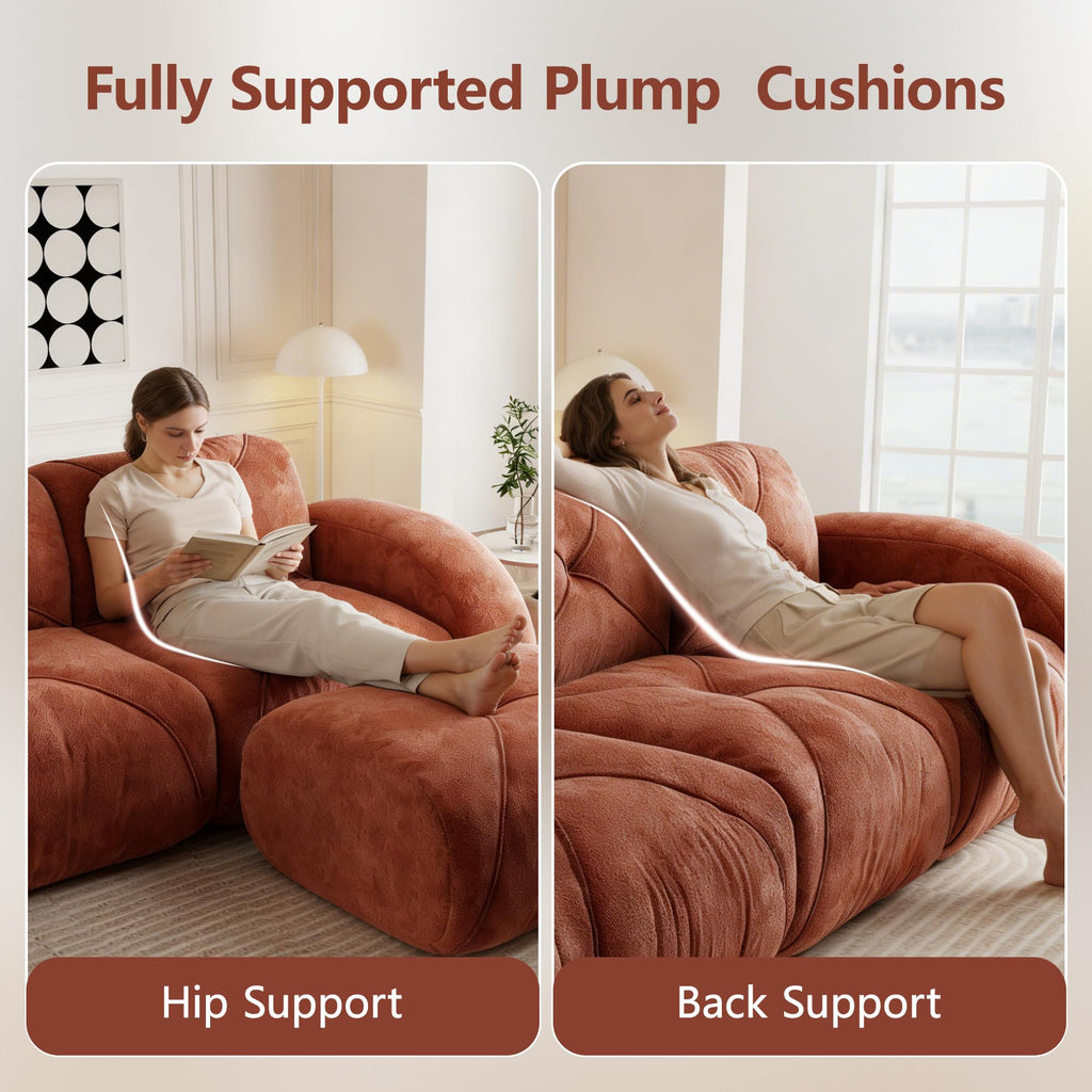 140" Orange Velvet Sofa with Tufted 32D Sponge Q23540