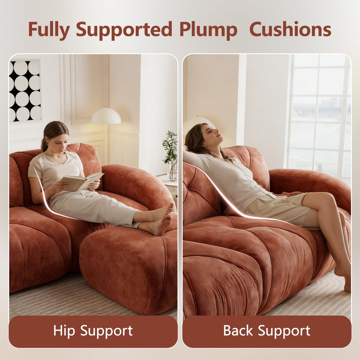 140" Orange Velvet Sofa with Tufted 32D Sponge Q23540