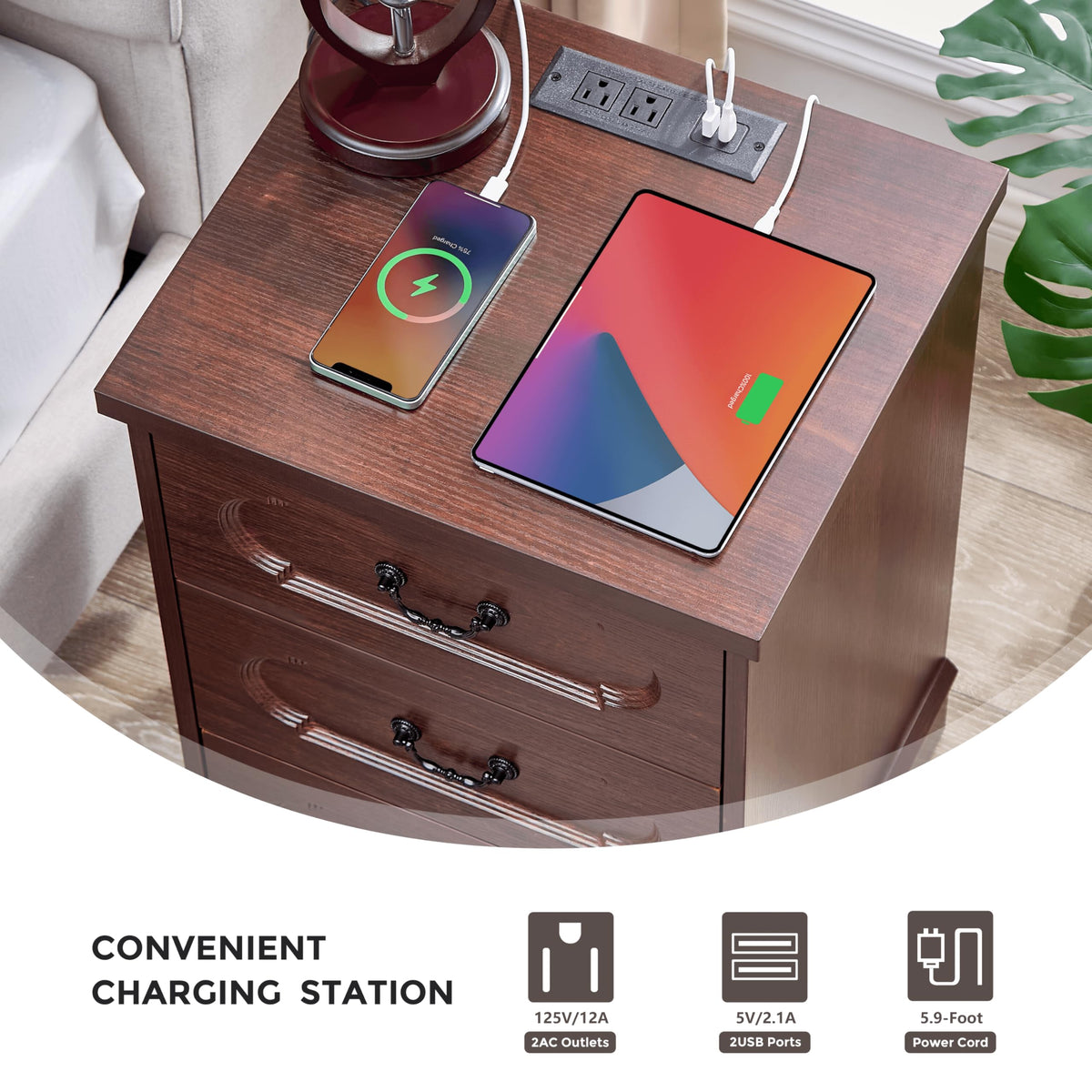 Cherry 3 Drawer Dresser with Charging Station W763976