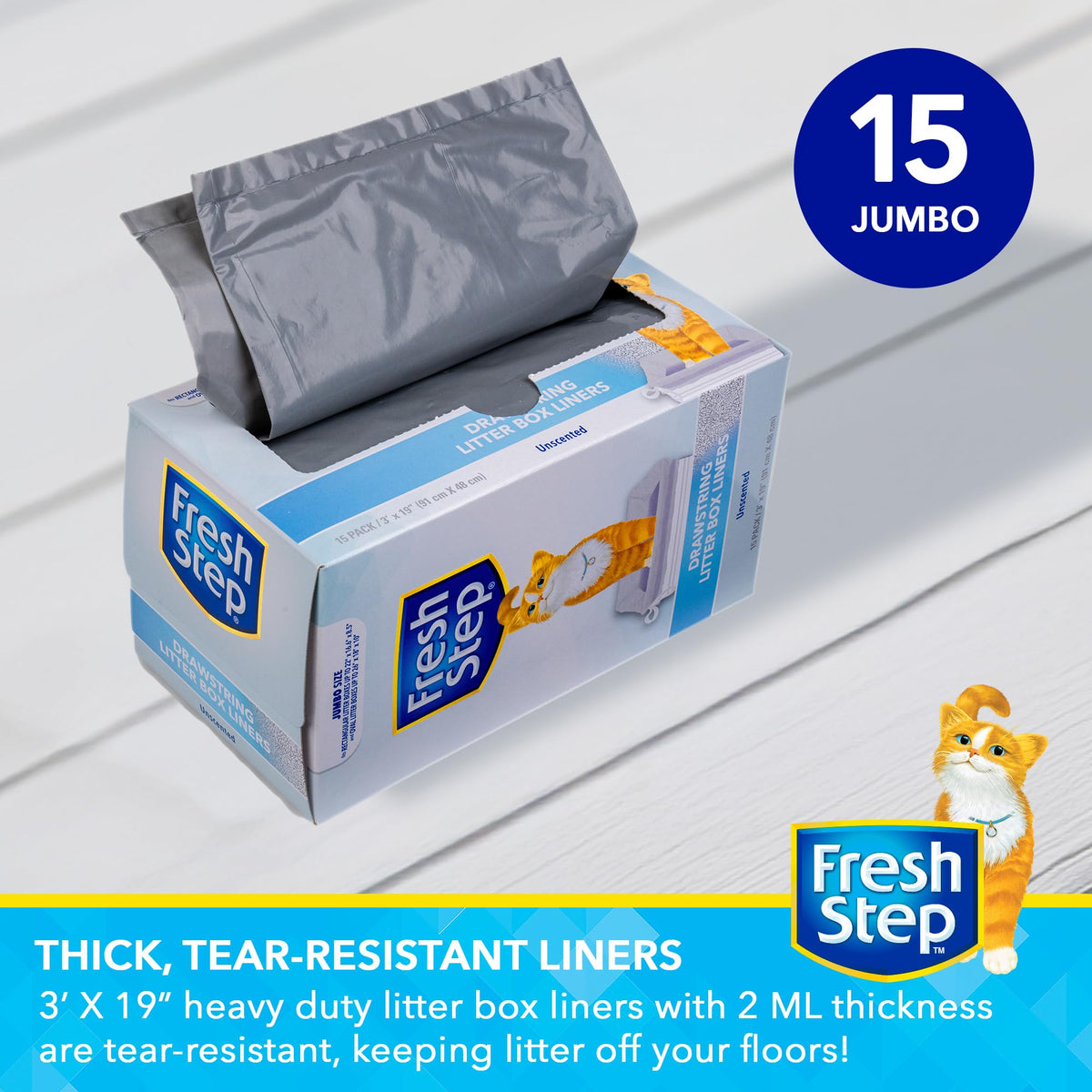 Unscented Drawstring Cat Litter Box Liners, 15 Ct D5821