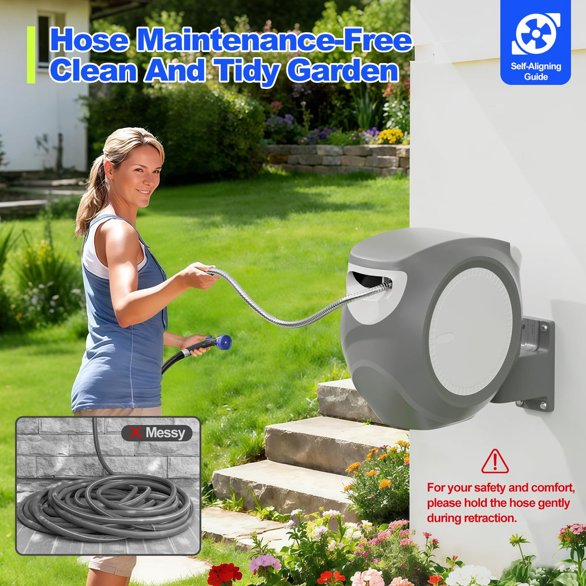 100 FT Stainless Steel Garden Hose Reel L6919