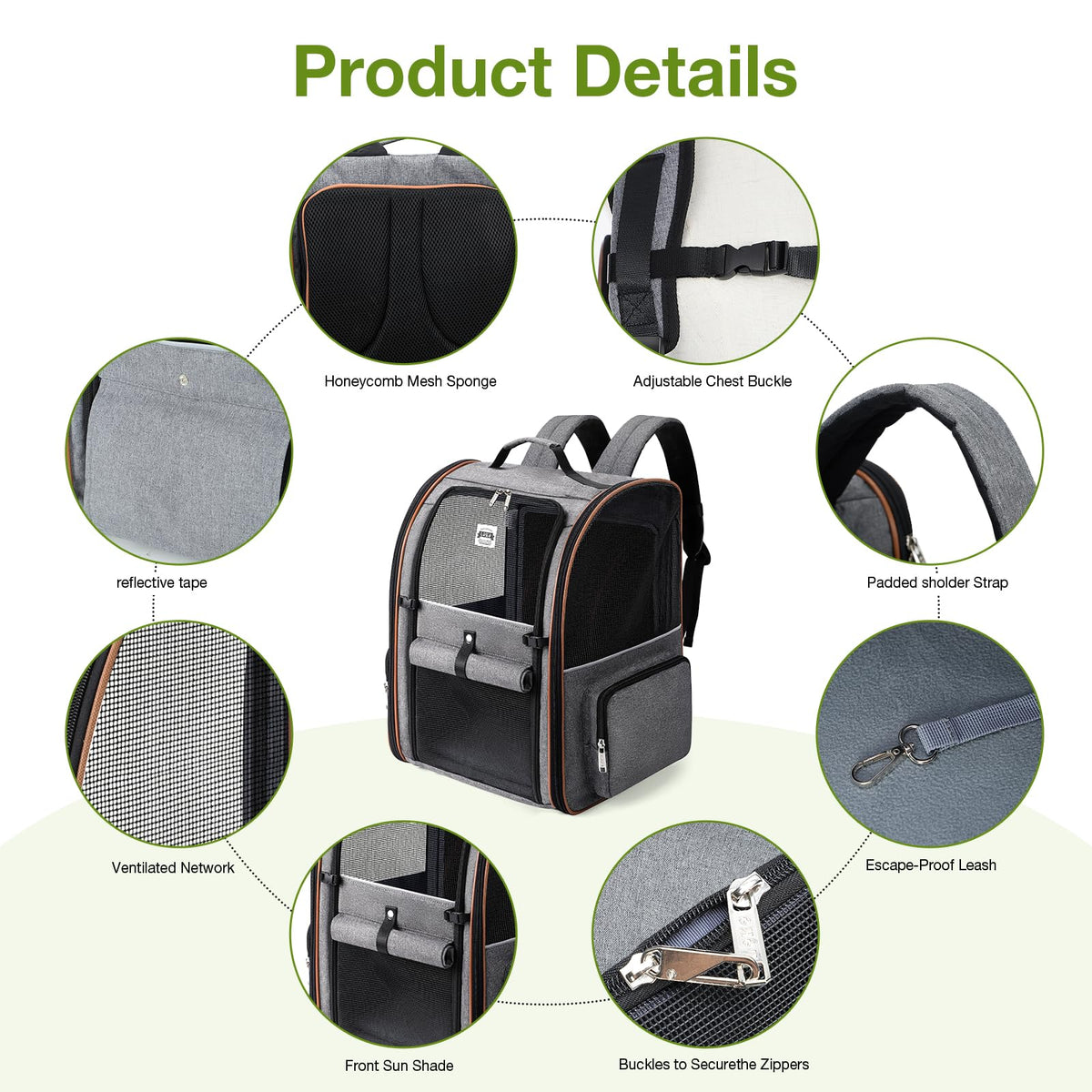 Expandable Cat Carrier Backpack with Sun Shade I839180