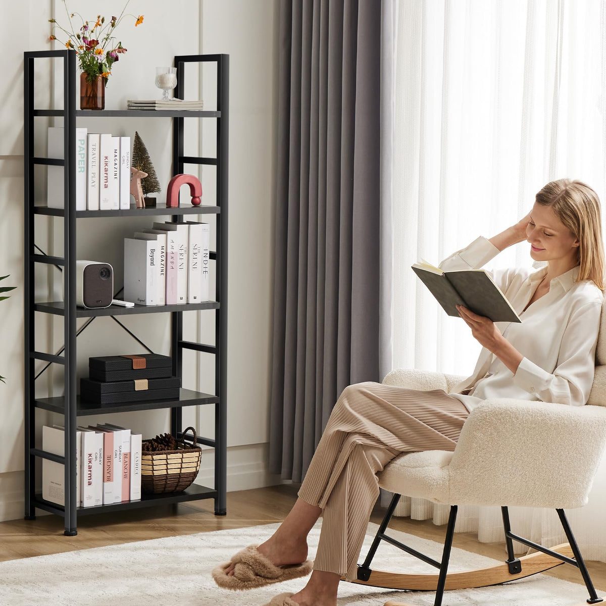 5 Tier Black Bookshelf A3913