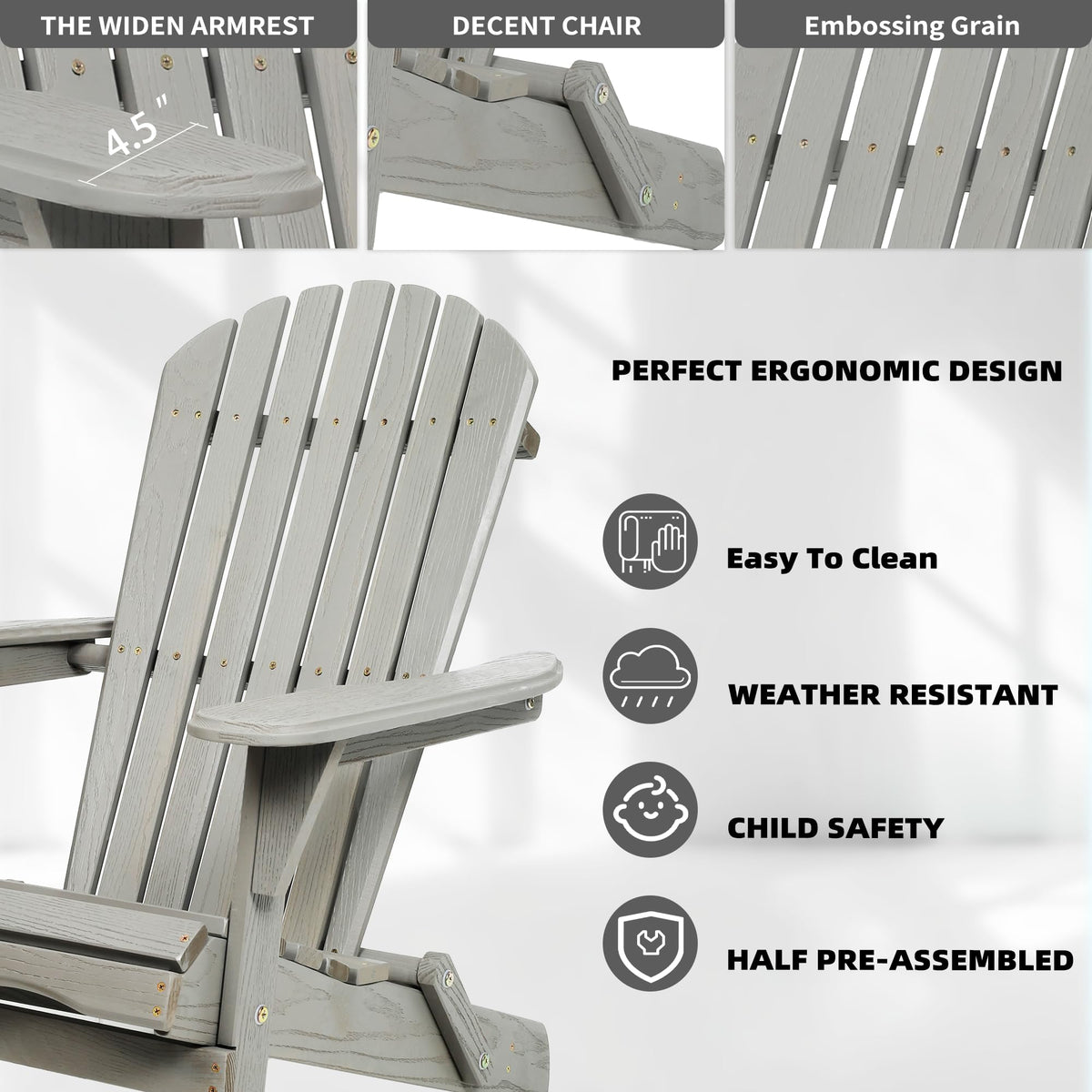 Folding Adirondack Chair Set of 2 Solid Cedar Wood Gray L423863