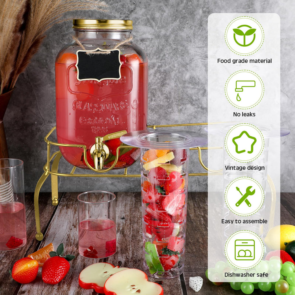 2 Pcs 2 Gallon Glass Drink Dispenser with Stand R485799
