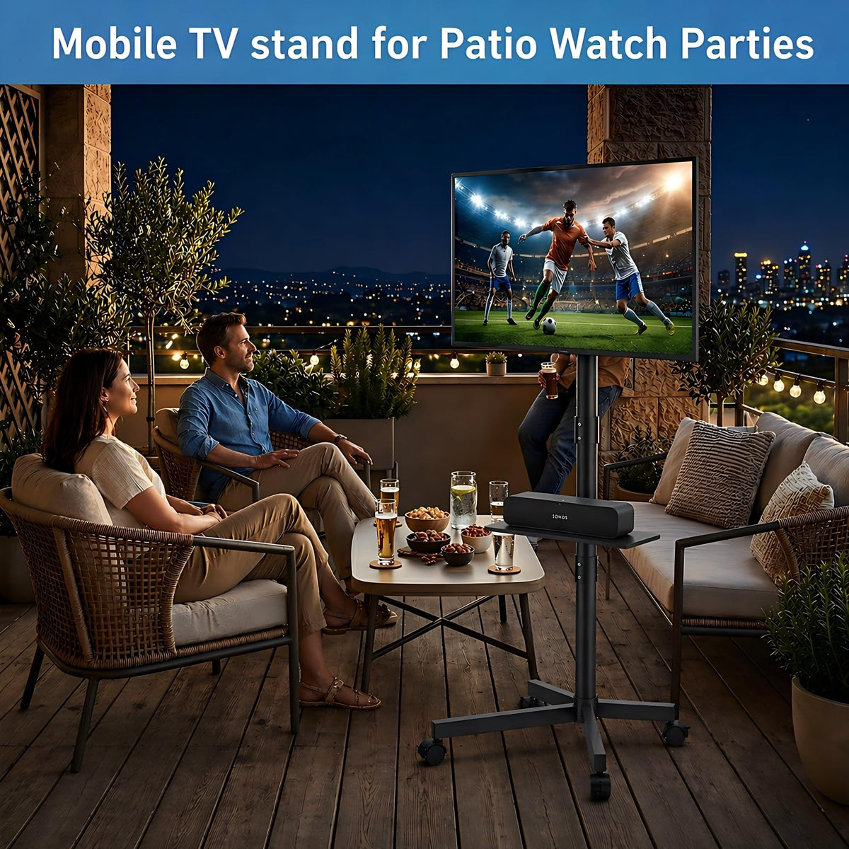 Rolling TV Stand for 14-55 Inch TV, Mobile TV Cart on Wheels, Max VESA 400x400mm, Holds 66 lbs A38791