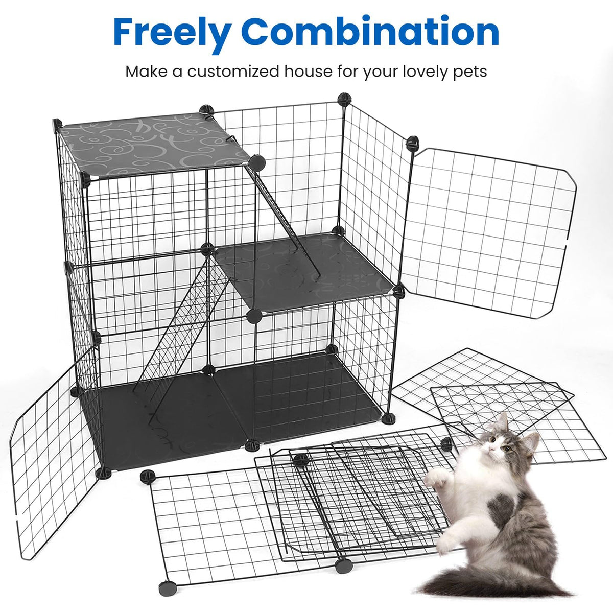 3 Tier Metal Cat Playpen Cage with 3 Doors 2 Ladders P994788
