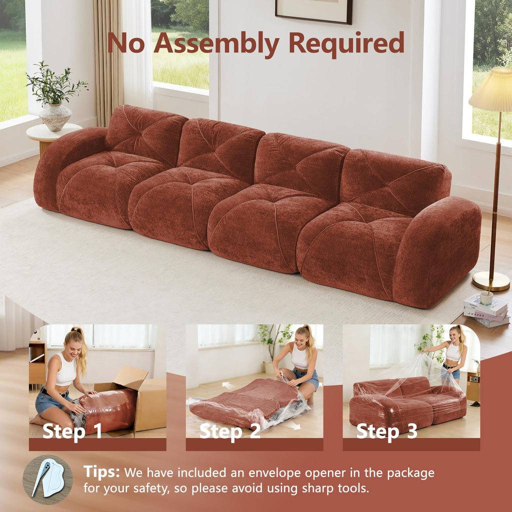 140" Orange Velvet Sofa with Tufted 32D Sponge Q23540