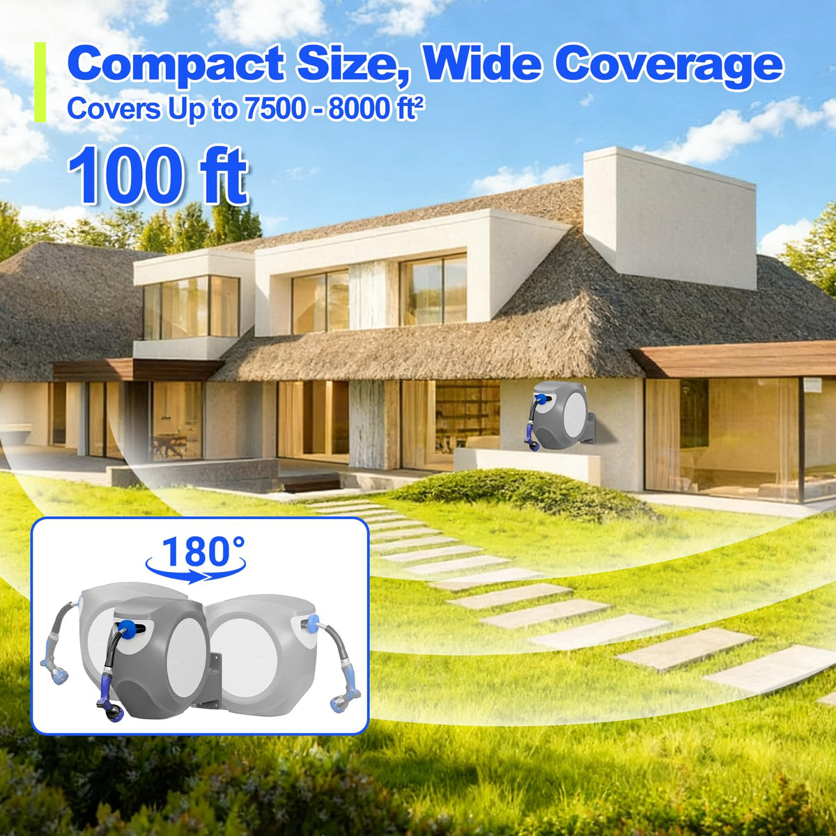 100 FT Stainless Steel Garden Hose Reel L6919