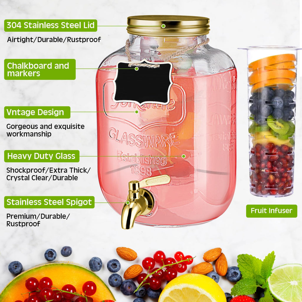 2 Pcs 2 Gallon Glass Drink Dispenser with Stand R485799