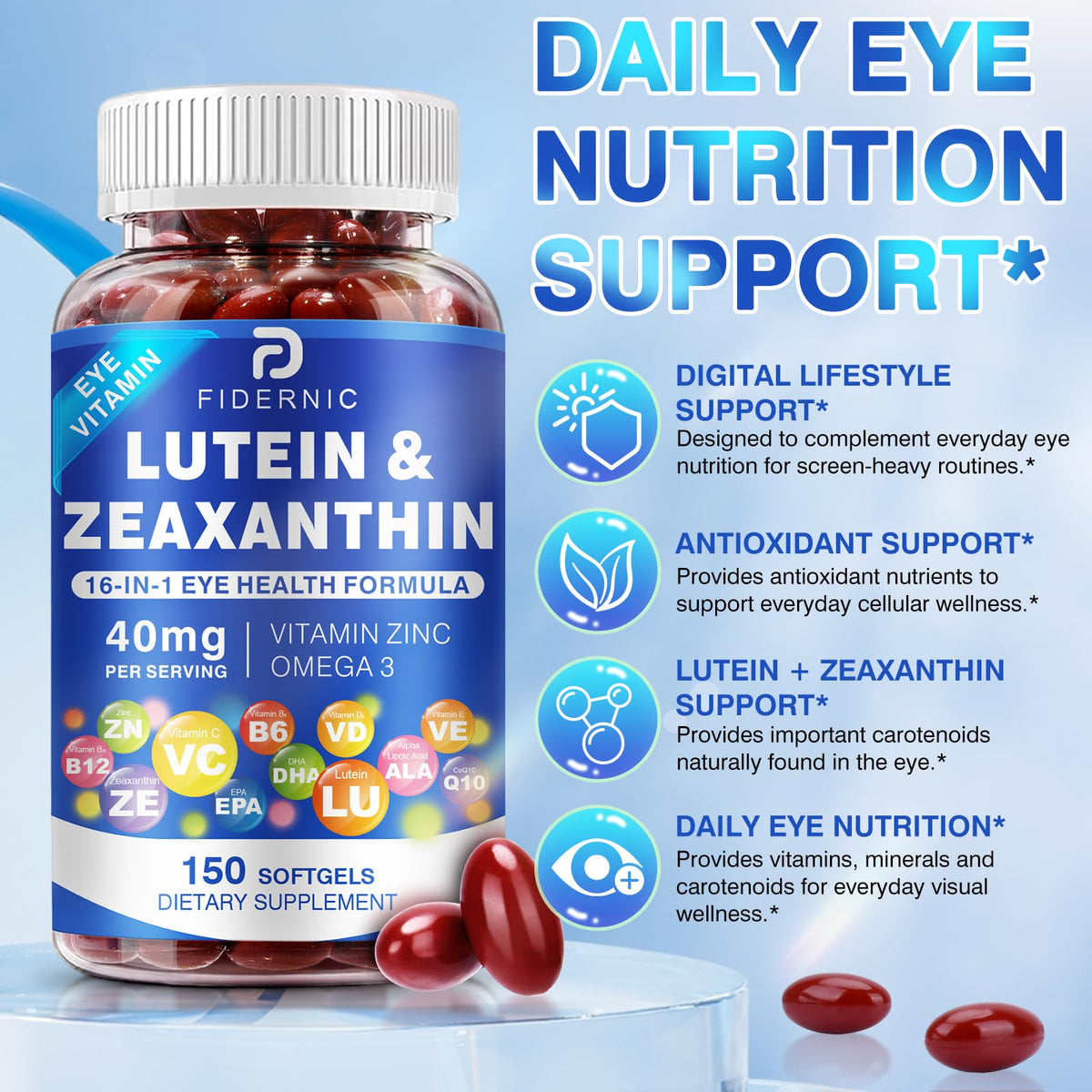 Lutein and Zeaxanthin Eye Vitamins 150 Softgels F28876