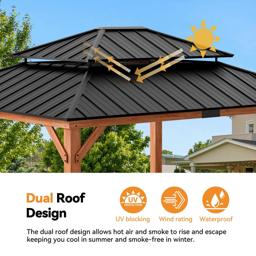 Wood Gazebo 13x15 with Galvanized Steel Roof V54085