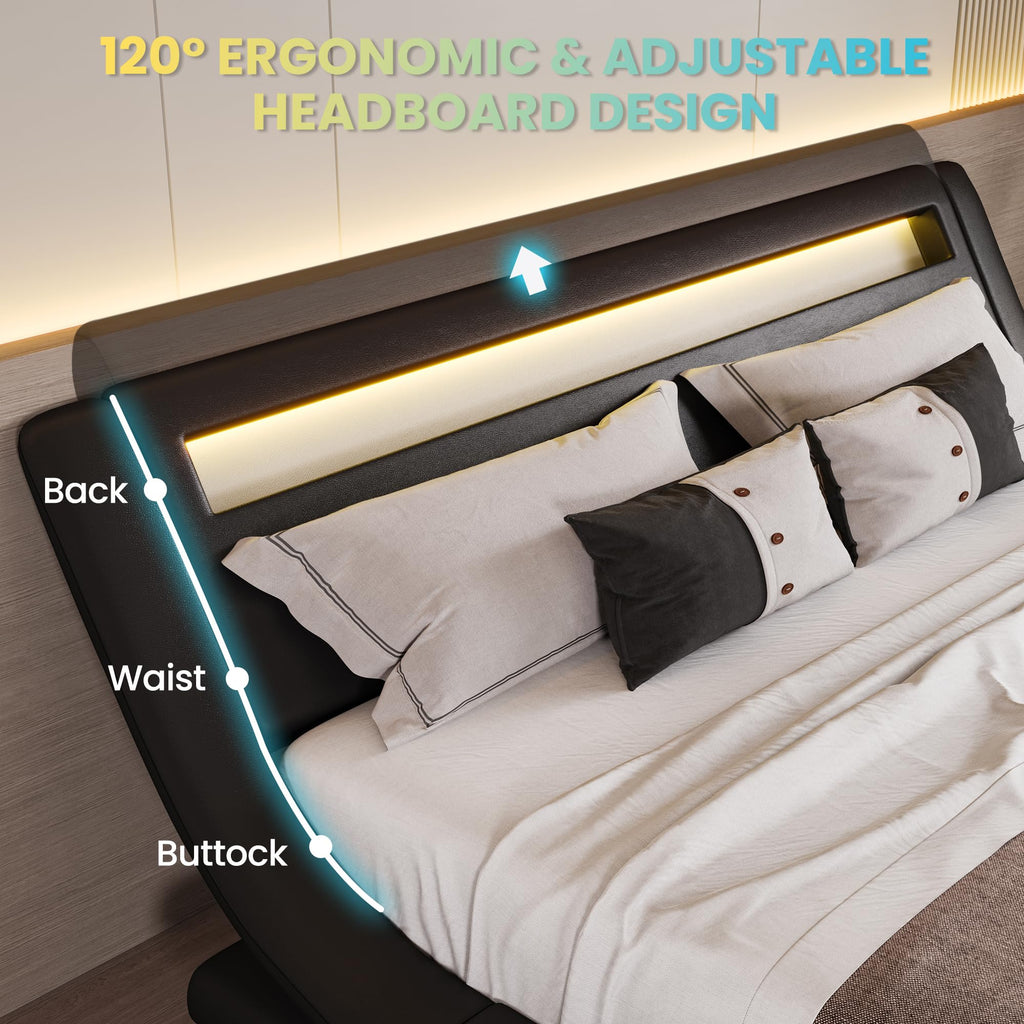 Full Size Bed Frame with Upholstered LED Headboard S35792