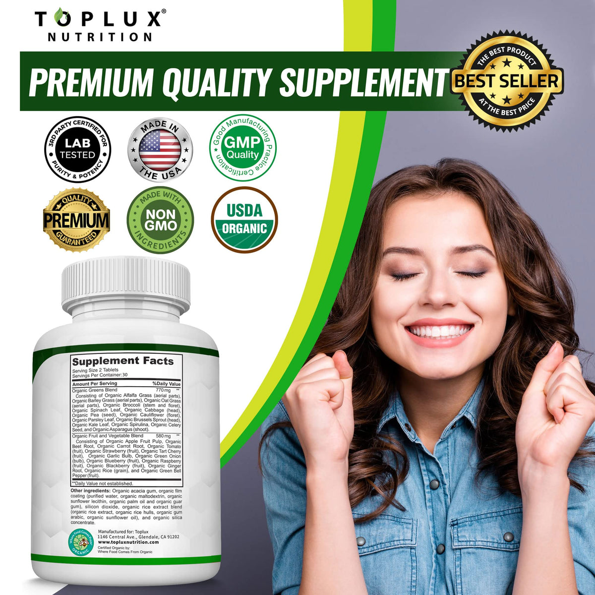 Organic Super Greens Capsules Superfood Supplement 60 Tablets Q38289