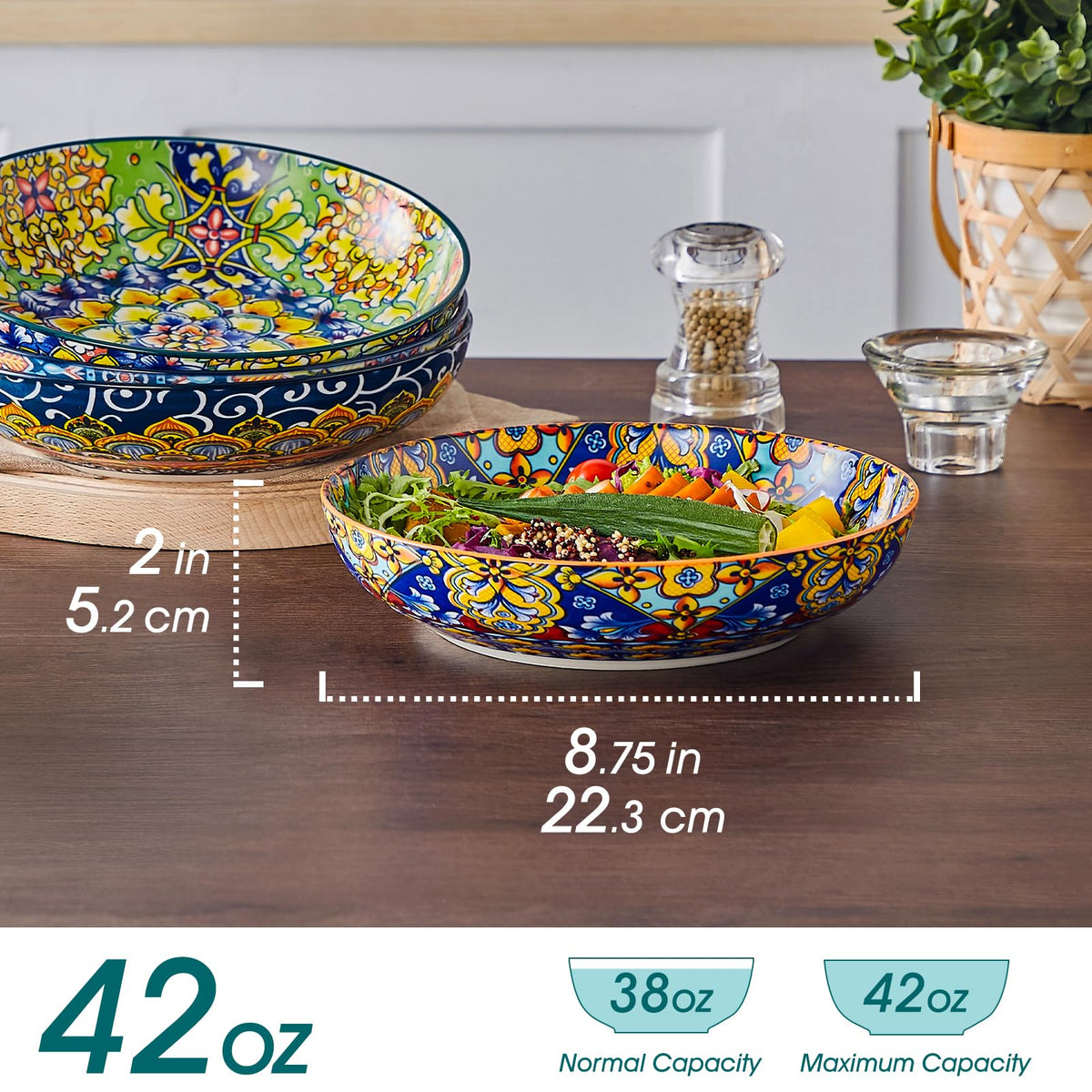 Pasta Bowls Set of 4, 42oz Ceramic Serving Bowls Q721770