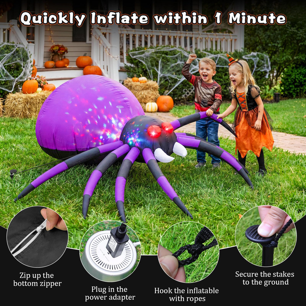 6 FT Inflatable Spider Outdoor Decoration with LED Lights M95684