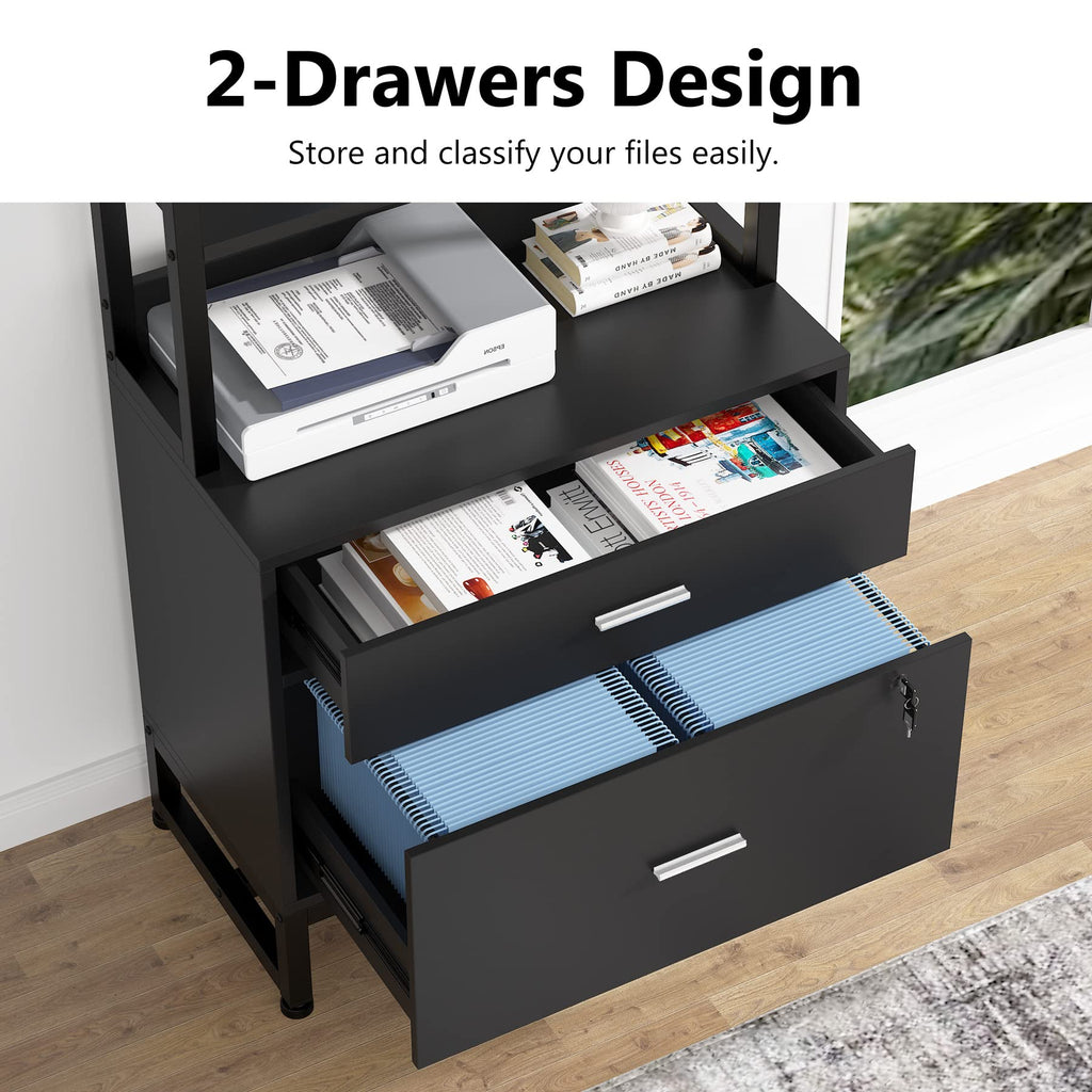 2 Drawer Vertical File Cabinet with Lock & Bookshelf Black B81289