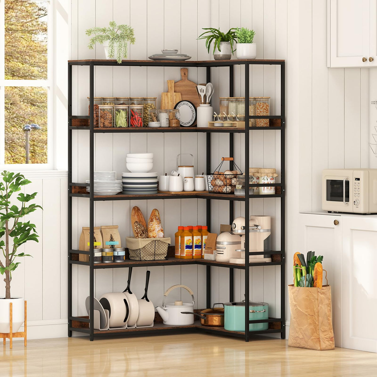 5-Tier L-Shaped Bookshelf with Metal Frame F493847