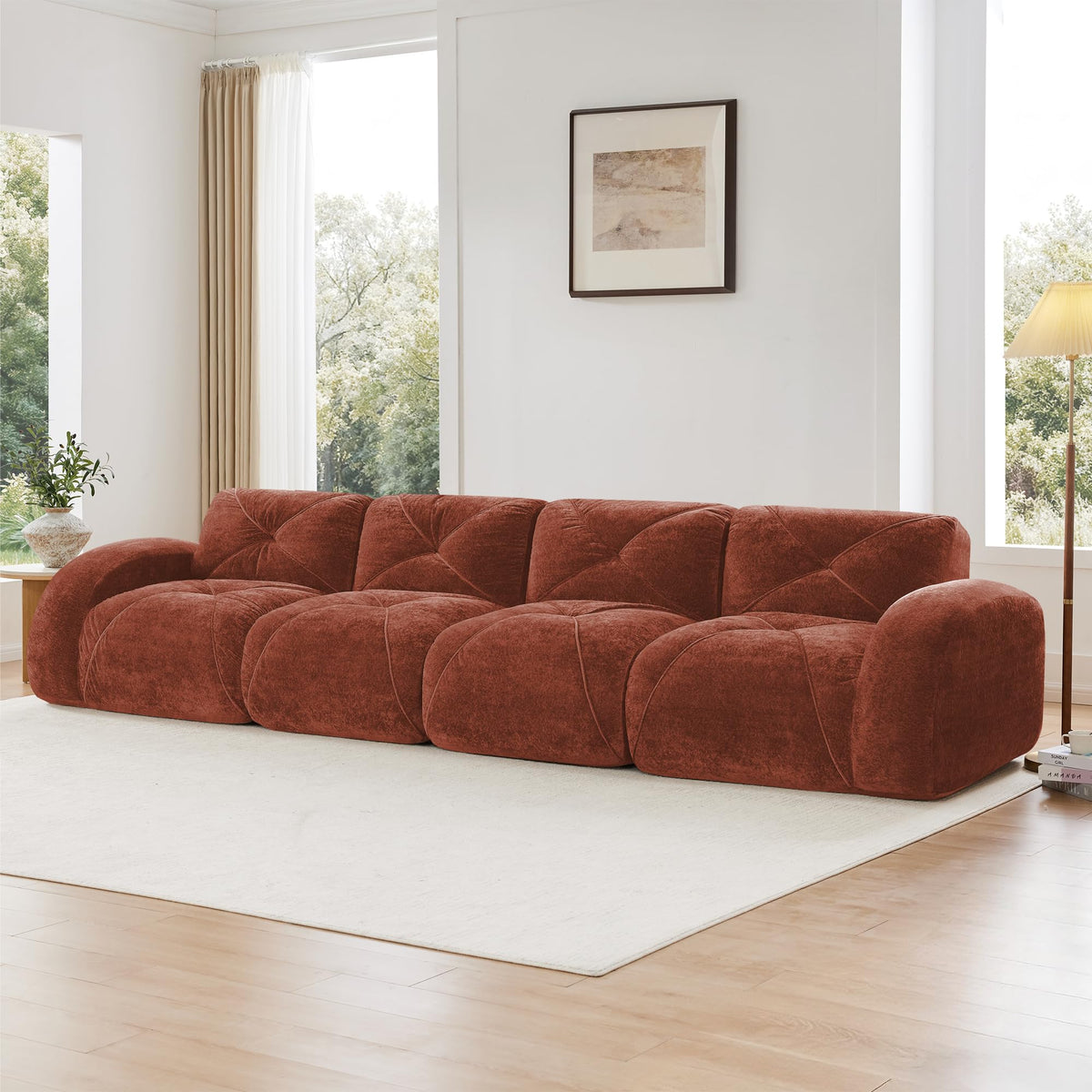 140" Orange Velvet Sofa with Tufted 32D Sponge Q23540