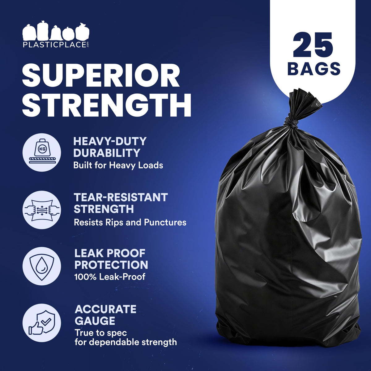 64-65 Gallon Black Heavy Duty Trash Bags, 25 Count R78573