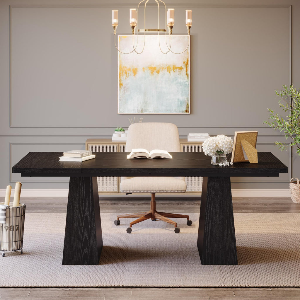 63-Inch Black Executive Desk with Double Pedestal O348218