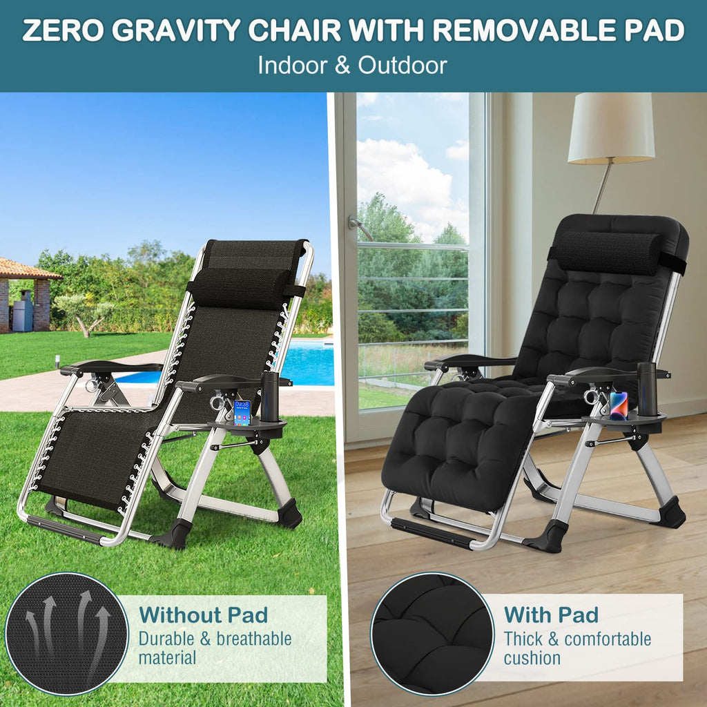 Zero Gravity Folding Outdoor Lounge Chair with Cup Holder W9071