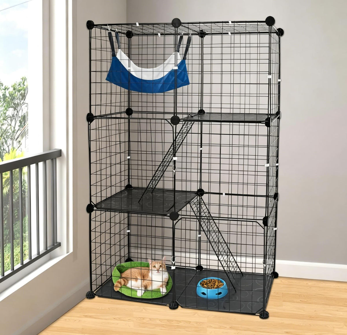 3 Tier Metal Cat Playpen Cage with 3 Doors 2 Ladders P994788