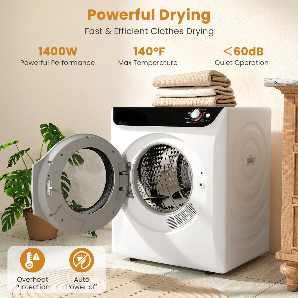 2.6 CU. FT. White Compact Electric Clothes Dryer with Stainless Steel Tub R87360