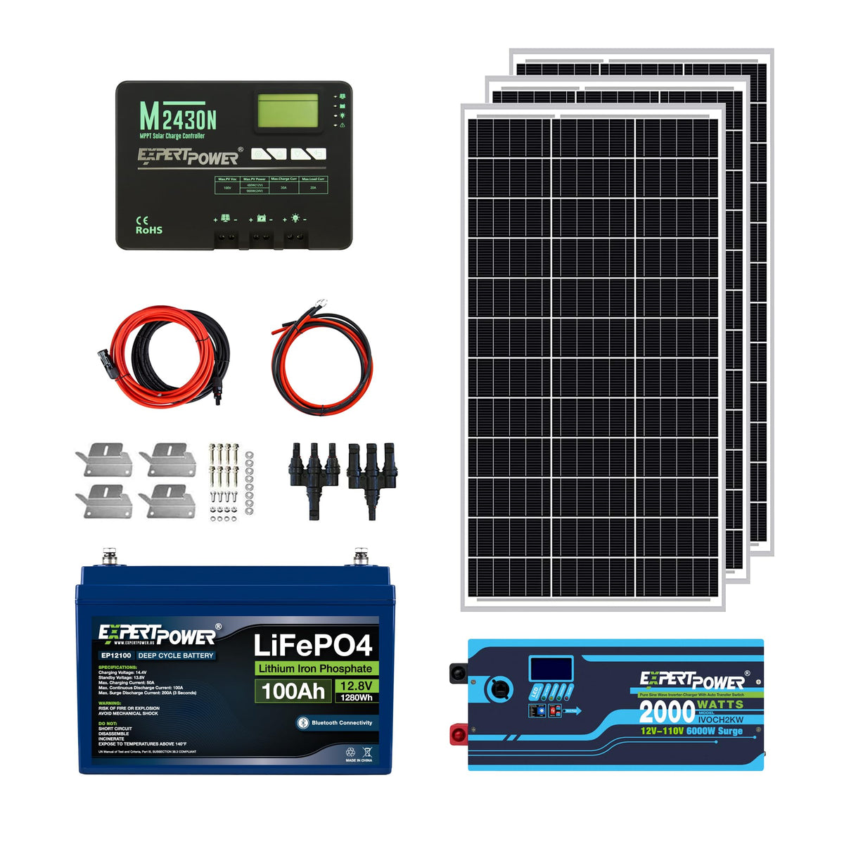 12V 100Ah LiFePO4 Solar Power Kit with 300W Mono Solar Panels C6137