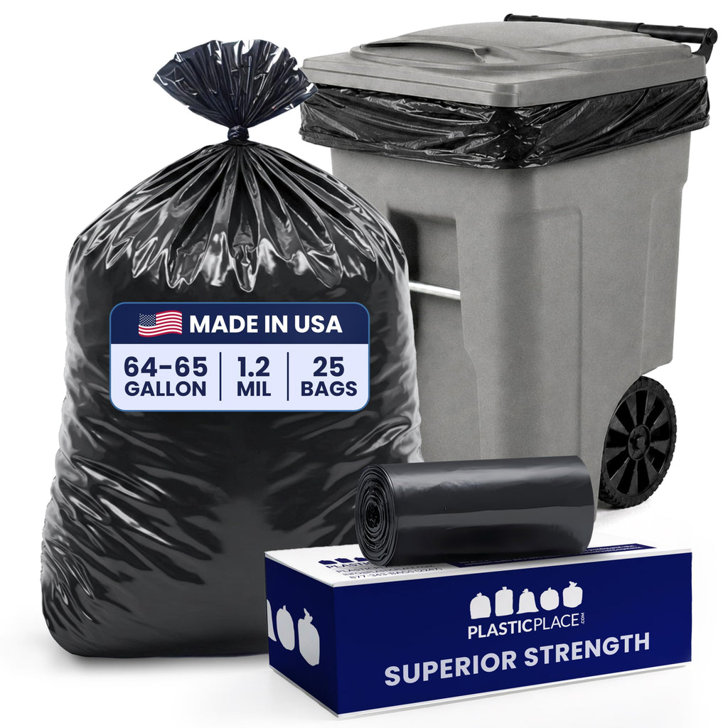 64-65 Gallon Black Heavy Duty Trash Bags, 25 Count R78573