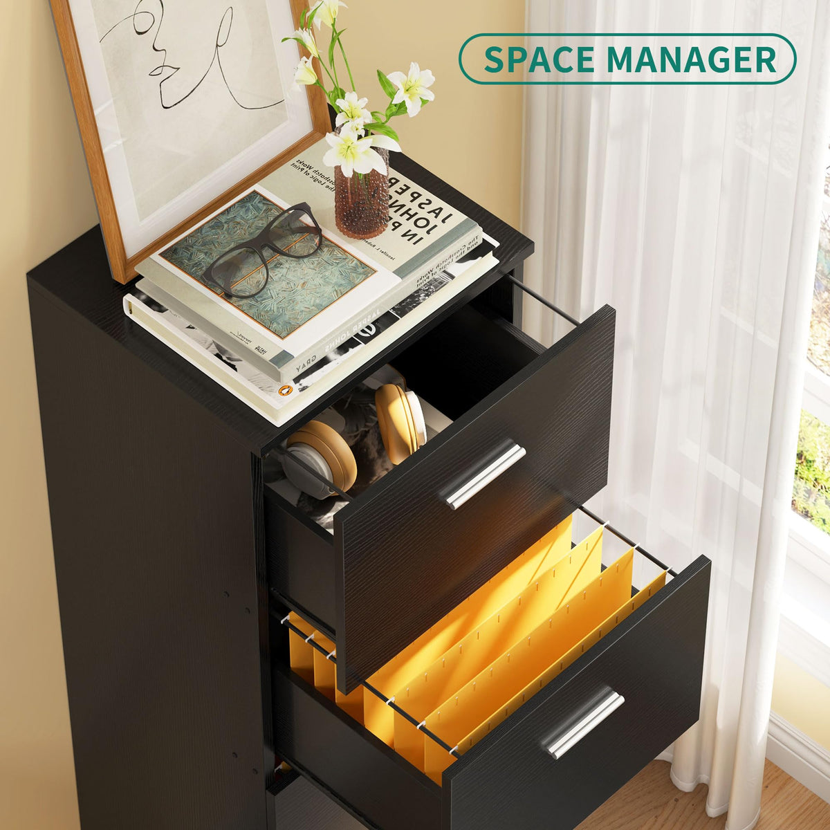 Black 4-Drawer File Cabinet with Lock H8638