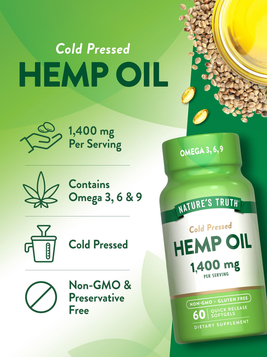 Hemp Oil Softgels 1400mg 60 Count I283387