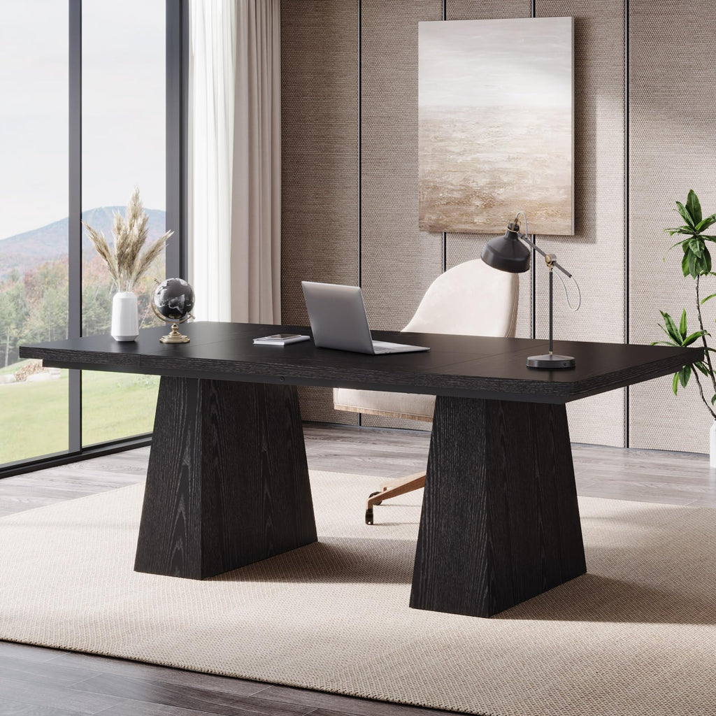 63-Inch Black Executive Desk with Double Pedestal O348218