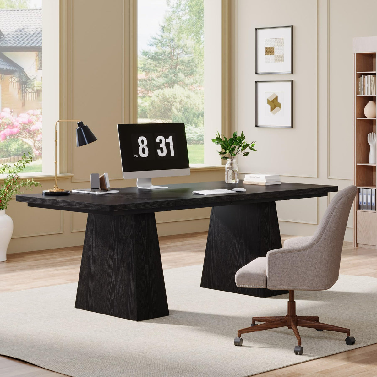 63-Inch Black Executive Desk with Double Pedestal O348218