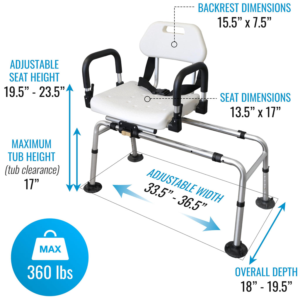 Extra-Wide 360lb Capacity Non-Slip Padded Shower Chair & Transfer Bench D55495