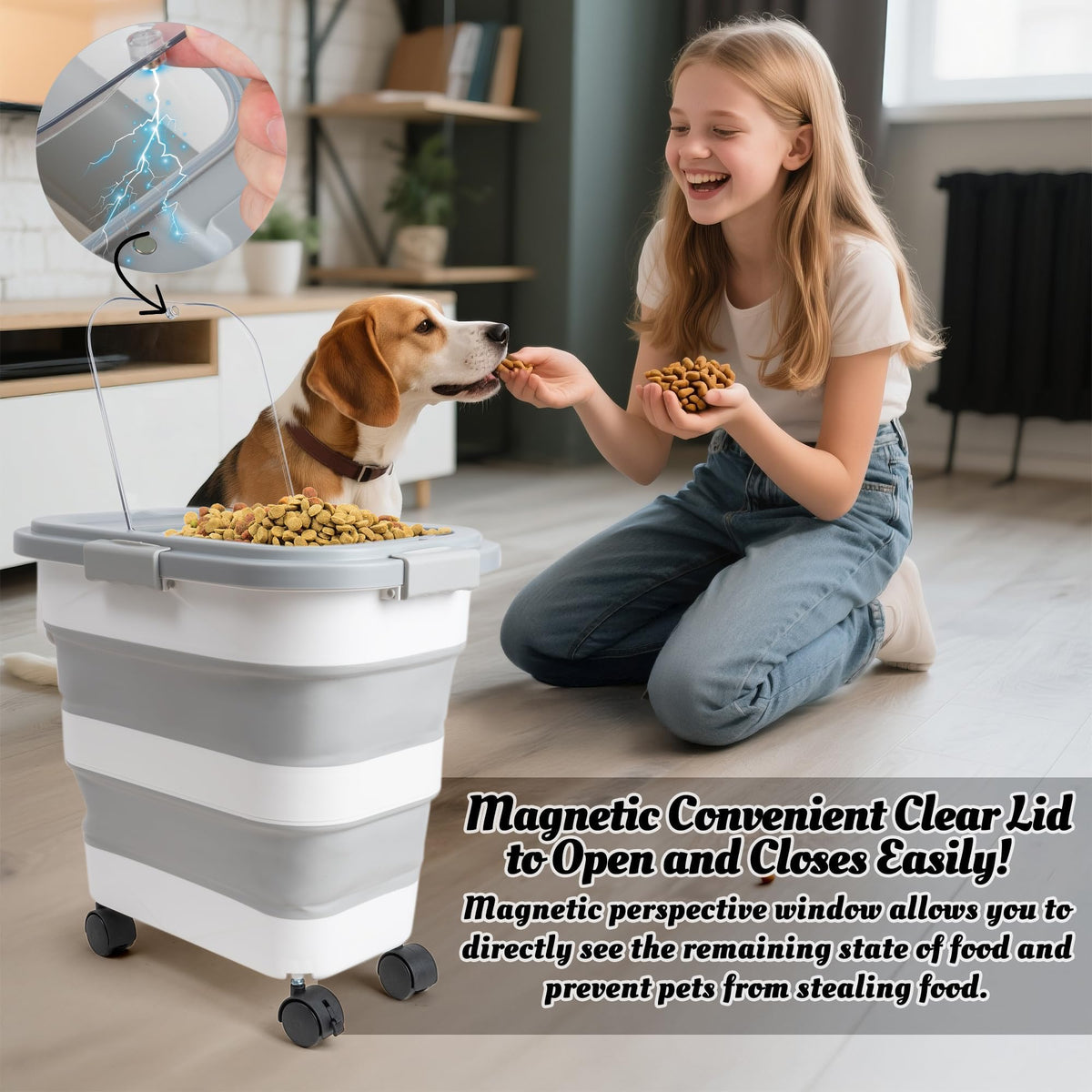 Collapsible Airtight Pet Food Storage Container with Scoop C54397