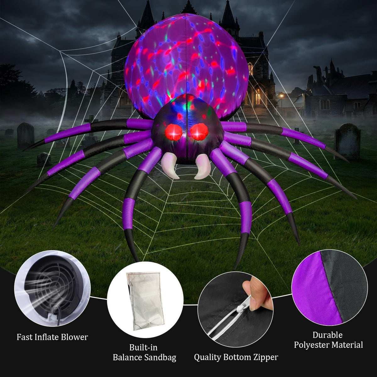 6 FT Inflatable Spider Outdoor Decoration with LED Lights M95684