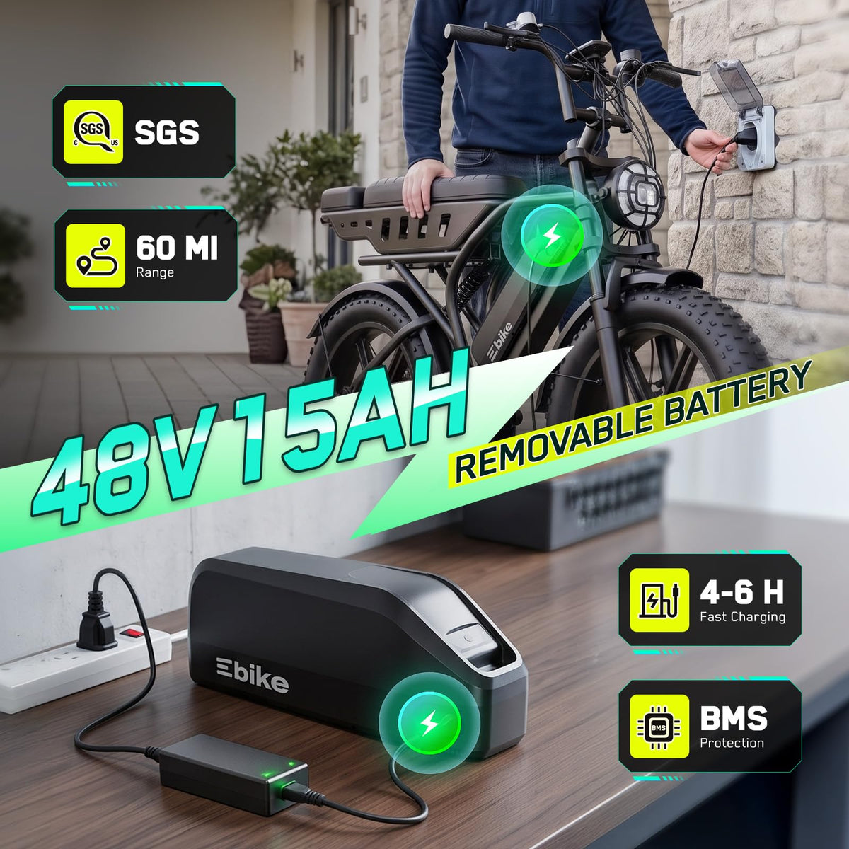 2000W Peak Motor 48V 20" x 4.0" Fat Tire Electric Bike L69184