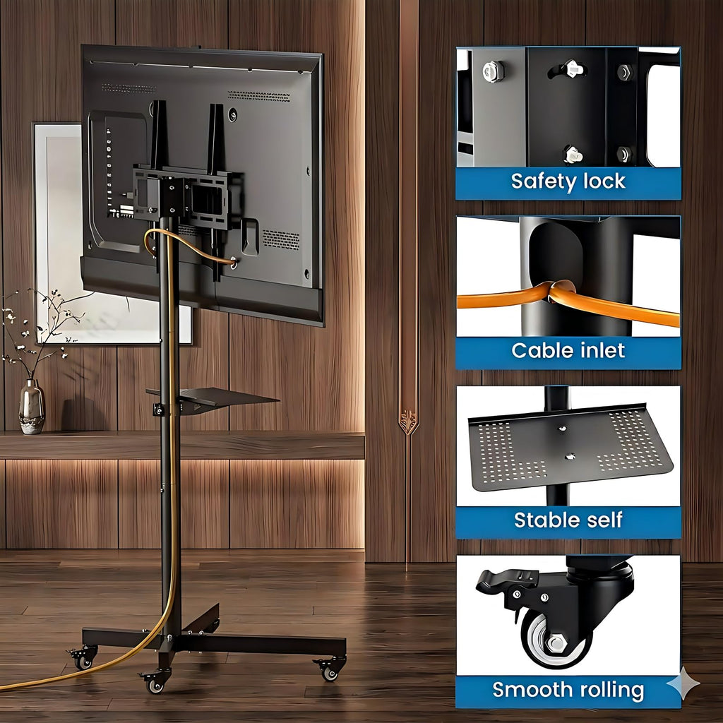 Rolling TV Stand for 14-55 Inch TV, Mobile TV Cart on Wheels, Max VESA 400x400mm, Holds 66 lbs A38791