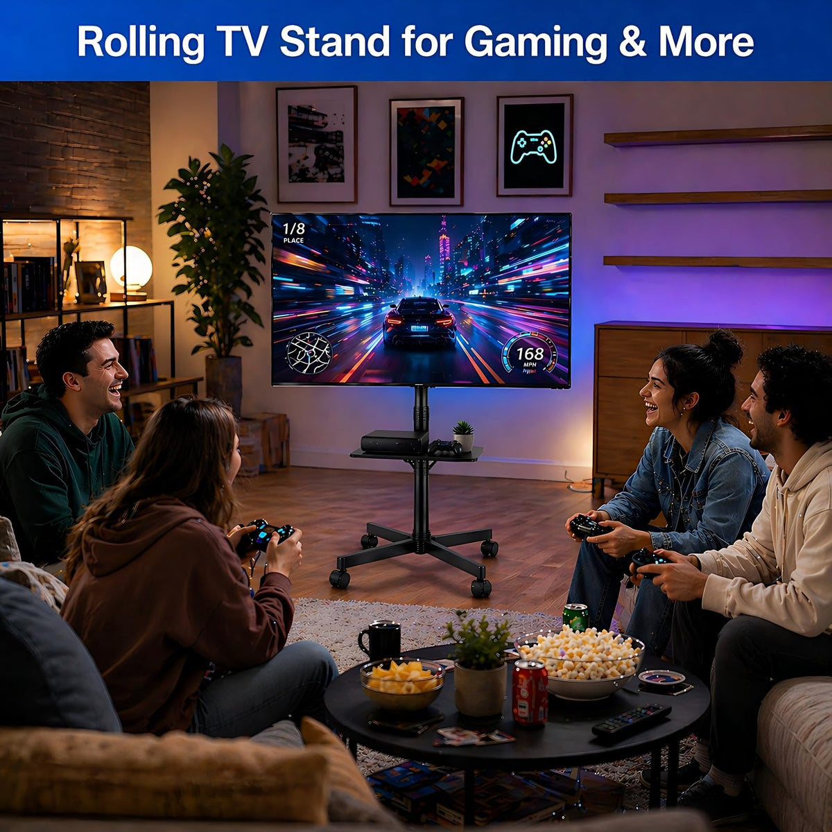 Rolling TV Stand for 14-55 Inch TV, Mobile TV Cart on Wheels, Max VESA 400x400mm, Holds 66 lbs A38791