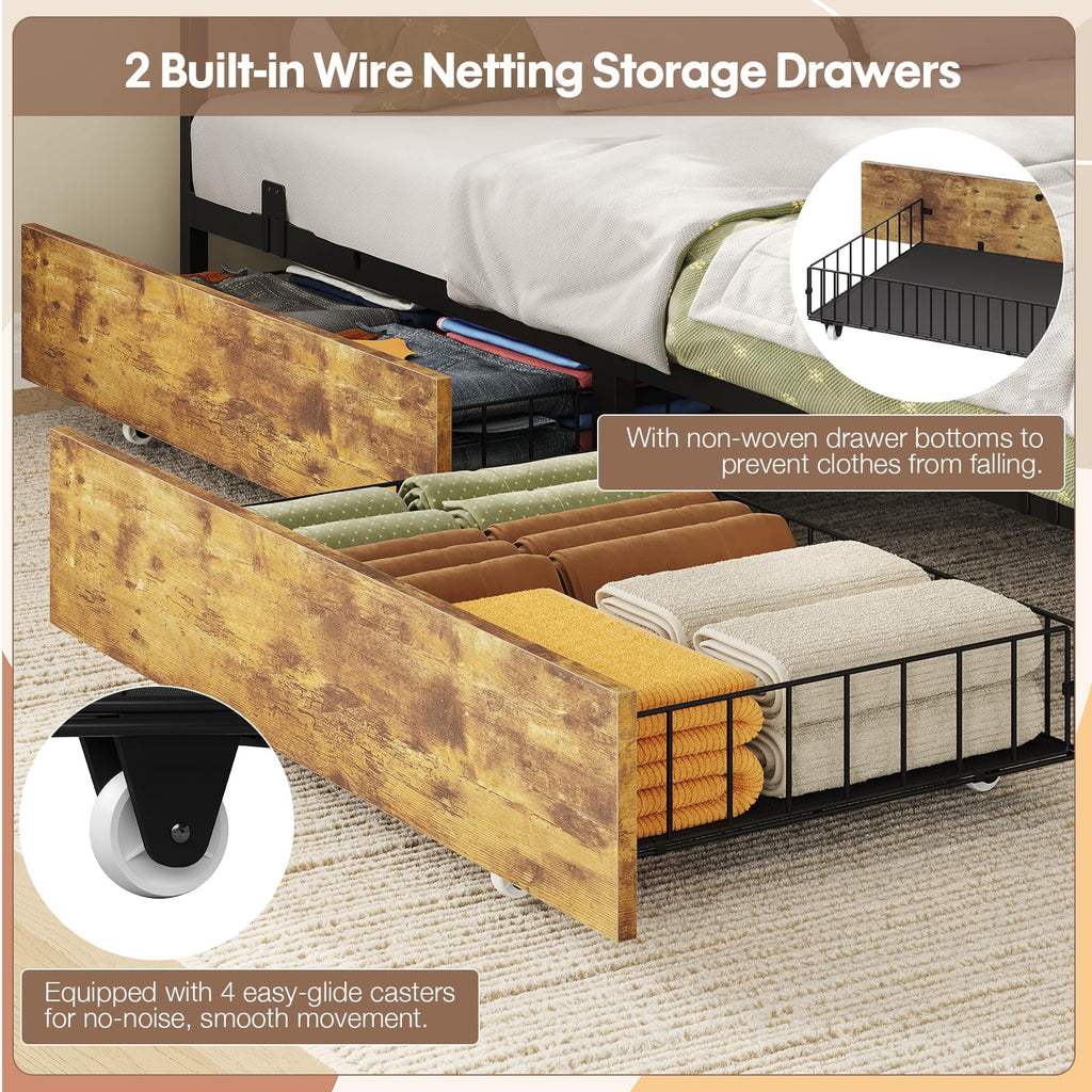 Corner Bed Frame Full Size with Storage & Desk V1619
