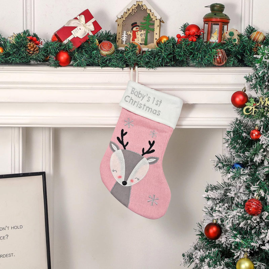Pink Grey Christmas Stocking B31518