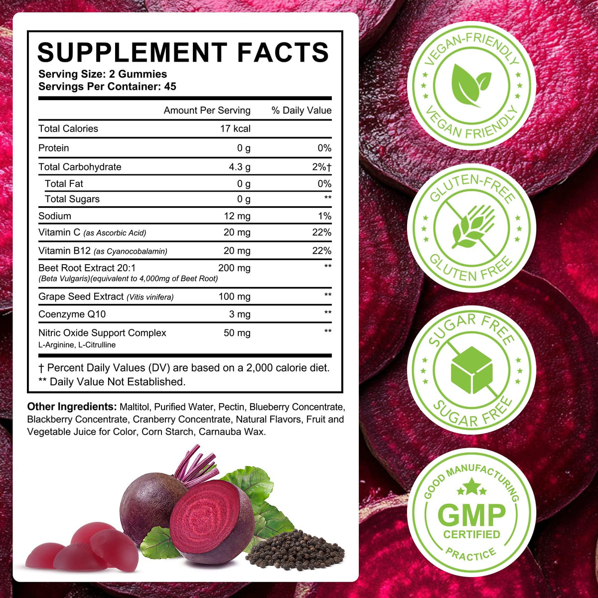 Beet Root Gummies with CoQ10 90 Soft Chews O924