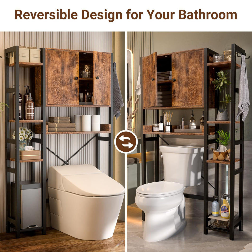 Over The Toilet Storage Cabinet with Doors, 7 Tier Bathroom Organizer with Adjustable Shelf U90317