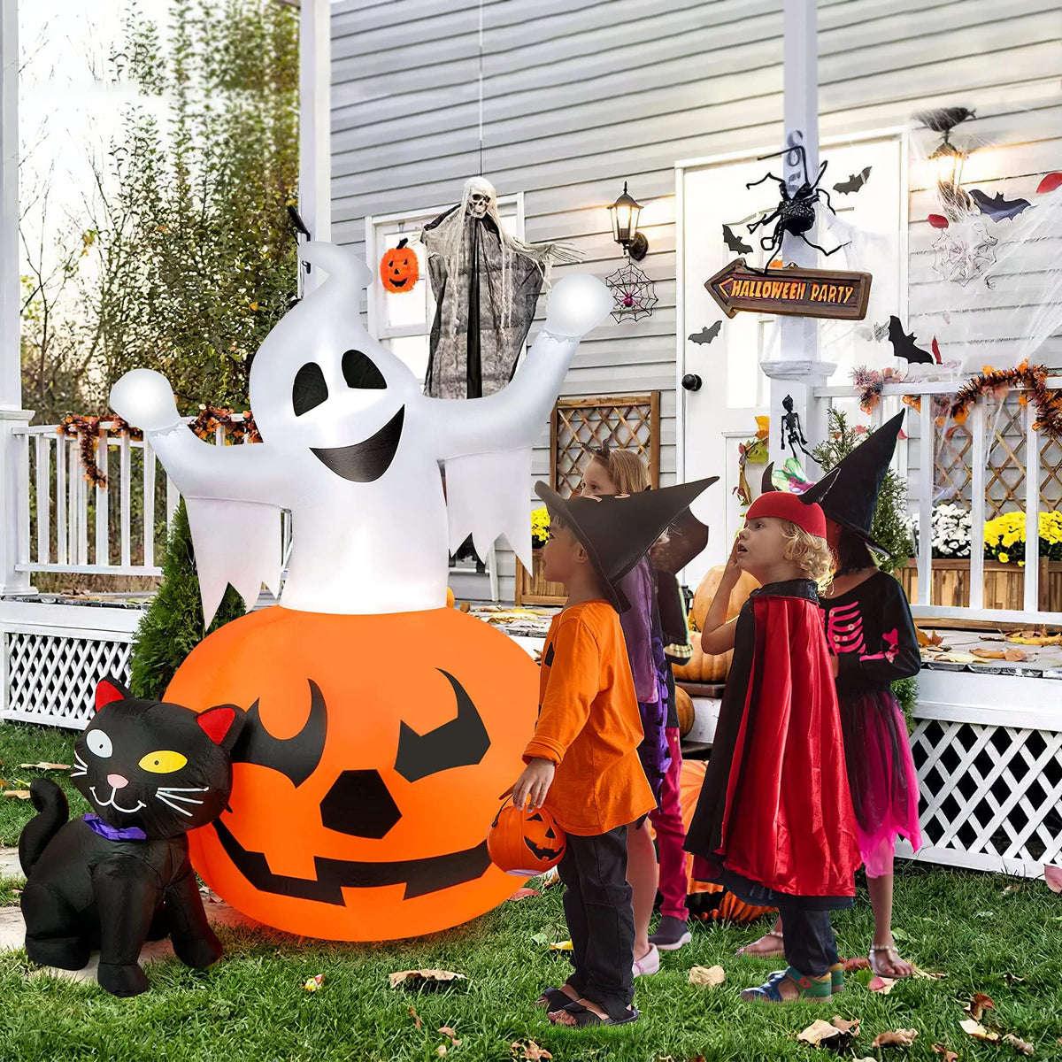 5 FT Halloween Inflatables Outdoor Ghost Pumpkin Black Cat Decor V5433