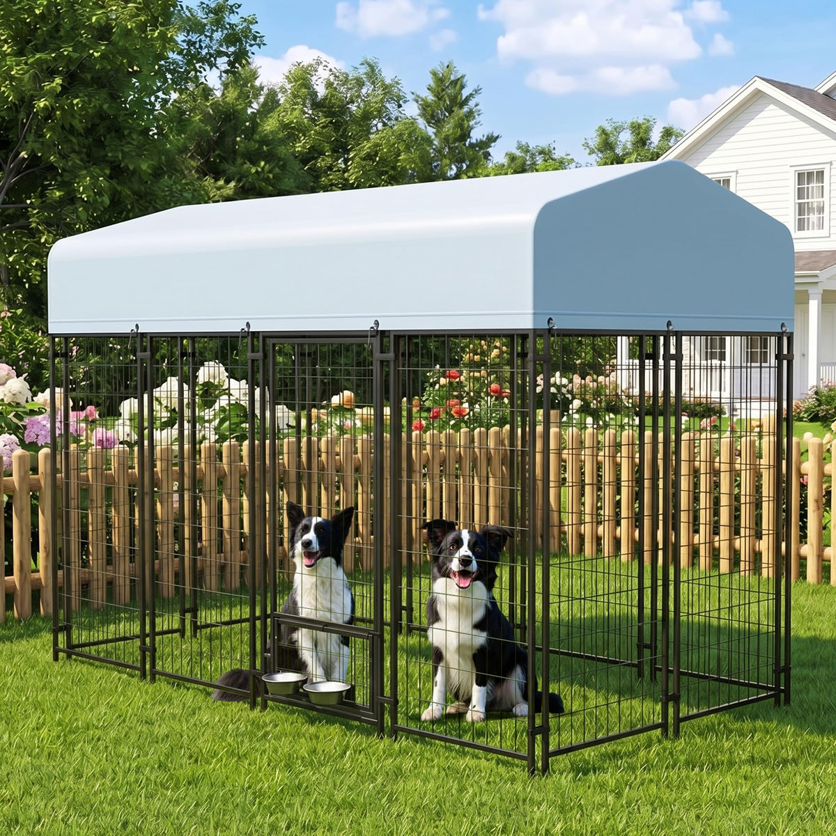 8x4x6 FT Outdoor Dog Kennel with Swivel Feeder H8265