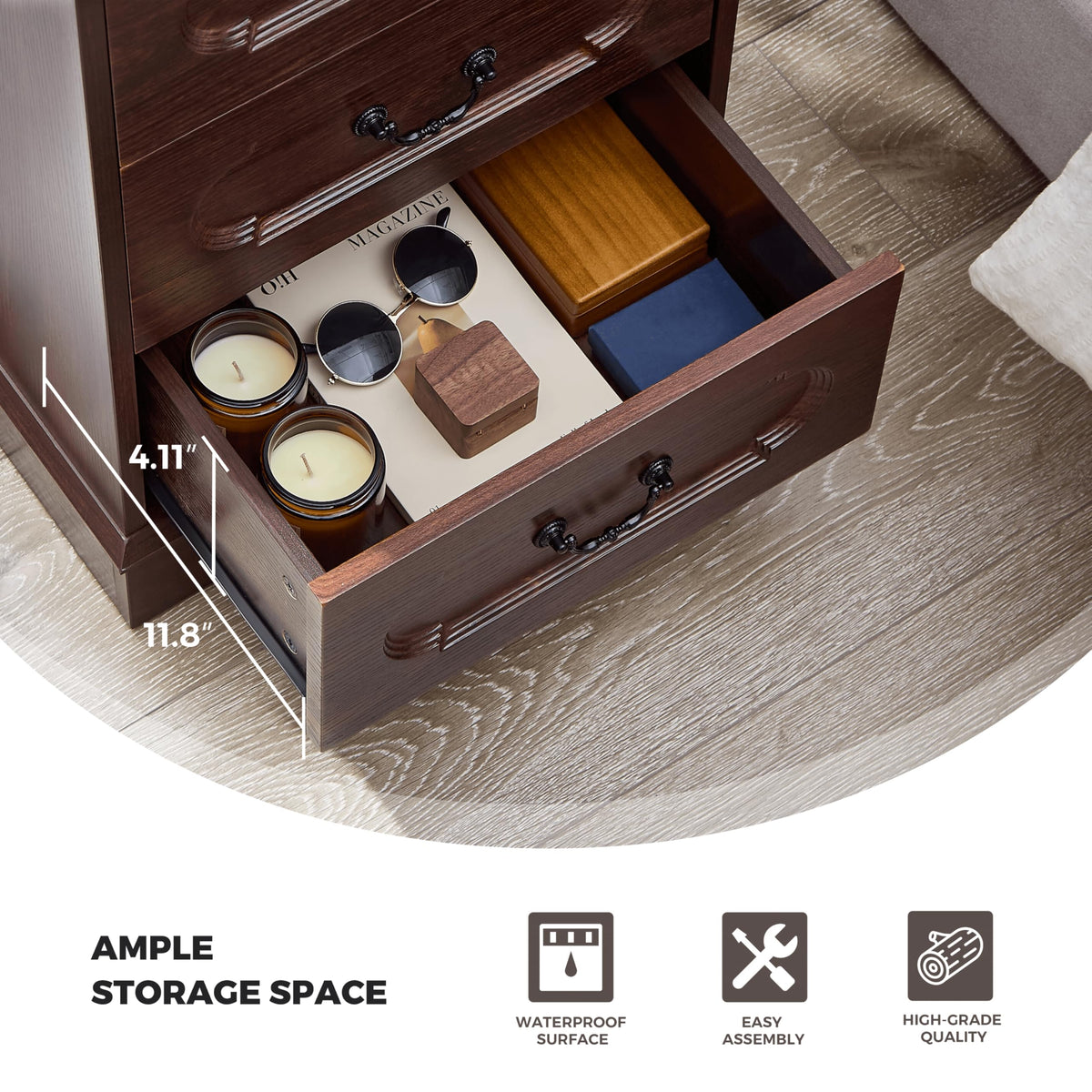 Cherry 3 Drawer Dresser with Charging Station W763976