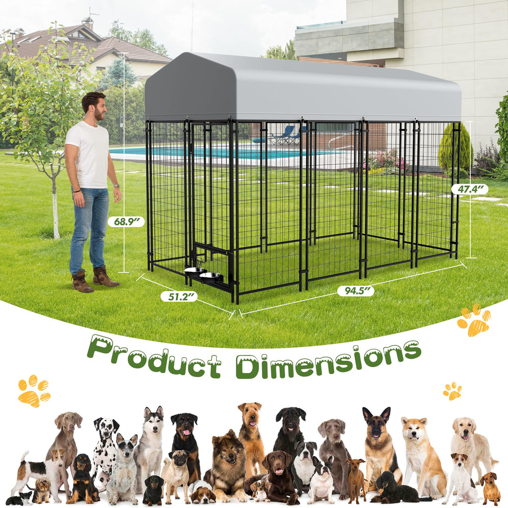 8x4x6 FT Outdoor Dog Kennel with Swivel Feeder H8265